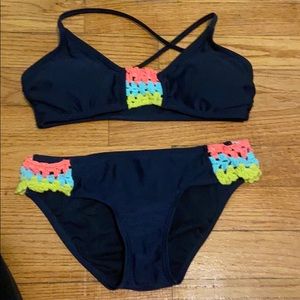 Aeropostale rainbow and navy crotchet swimsuit